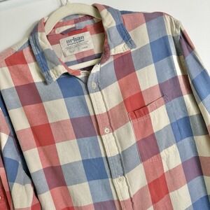 Urban Pipeline Mens Sz Large Plaid Button Front Flannel Shirt Cotton Fade Grunge